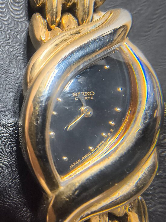 Seiko Quartz Ladies 4N00-5900 Asymmetrical Link Band Black 90s New Bat Works main image 7